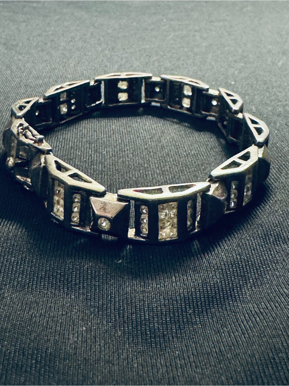 Heavy Sterling Silver CZ Men’s Bracelet - 925 - 39.75g Geometric Link - 8.5”
